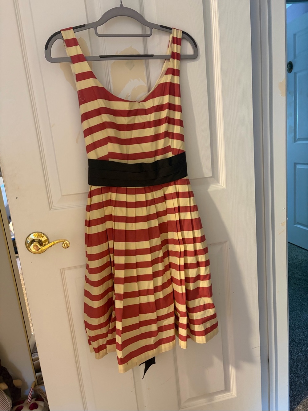 Vintage Anthropologie Striped Sleeveless Fit & Flare Dress in Red and Cream